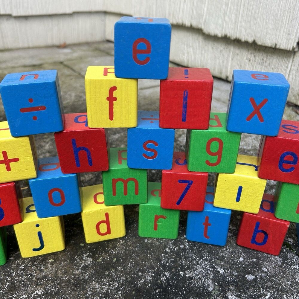 Vintage Heros Germany Wooden Toy Blocks Letters Numbers Math Symbols Set of 23 - Picture 6 of 7